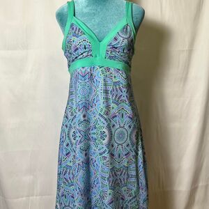 TEHAMA Mint Trim Blue & Purple Geometric Maxi Dress